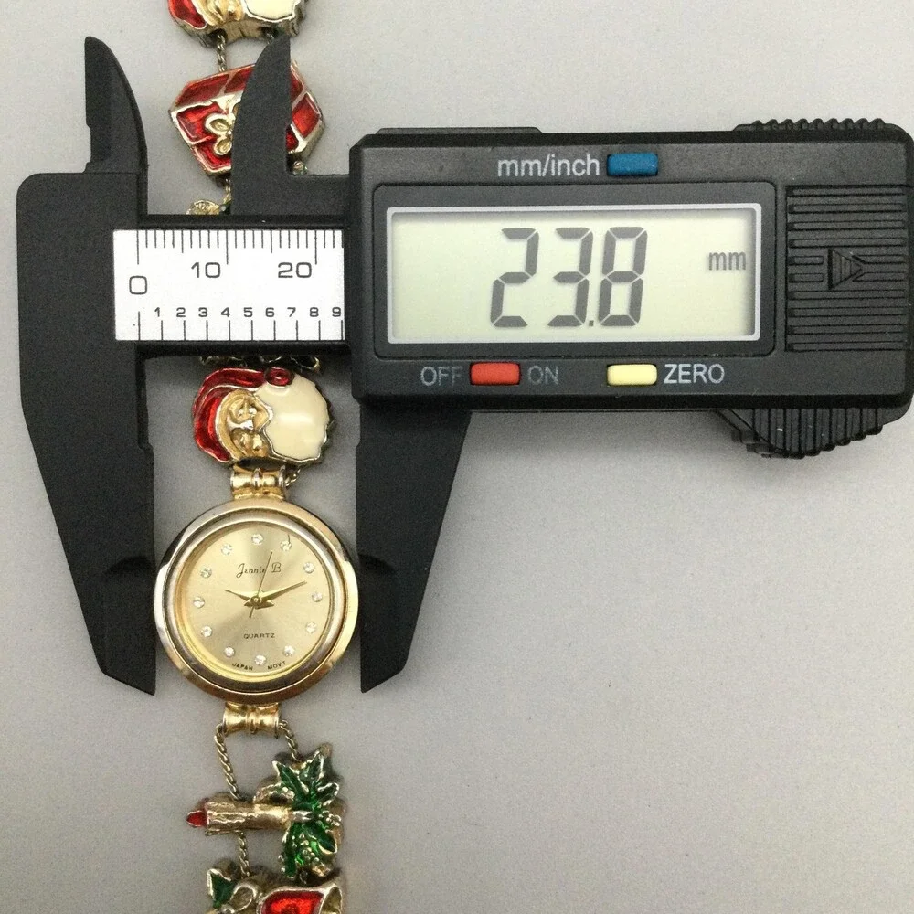 Jennie B Womens Watch 24mm Gold Tone Christmas Charms New Battery 7.75